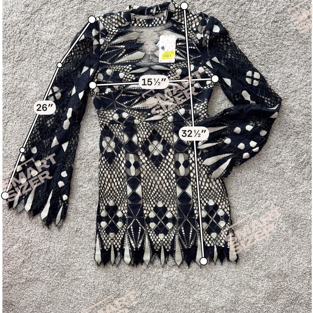 Free People Deco Lace Sheer Mini Dress Whimsigoth Bell Sleeve Edgy Boho 4 NEW - Picture 2 of 9